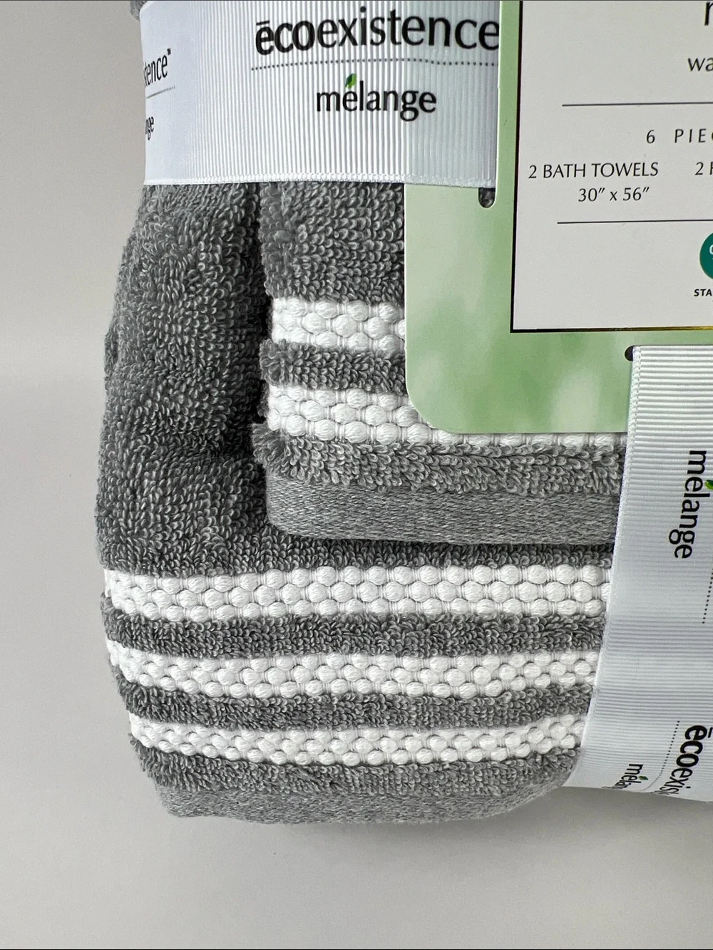 Ecoexistence Bath Towel Set Mélange Gray and White Soft Cotton 6-Piece Set NEW